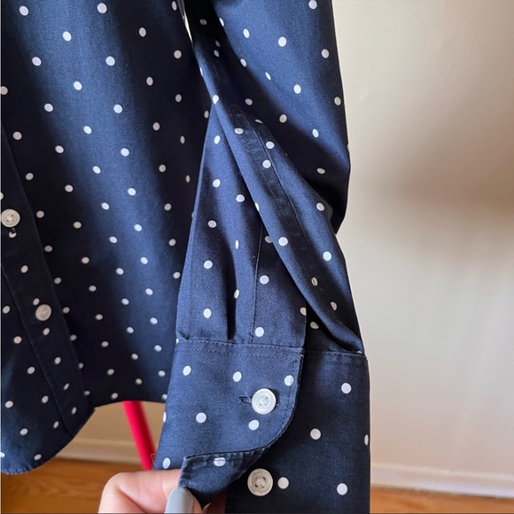 Lands end blue cotton polka dot button up shirt - Picture 8 of 11